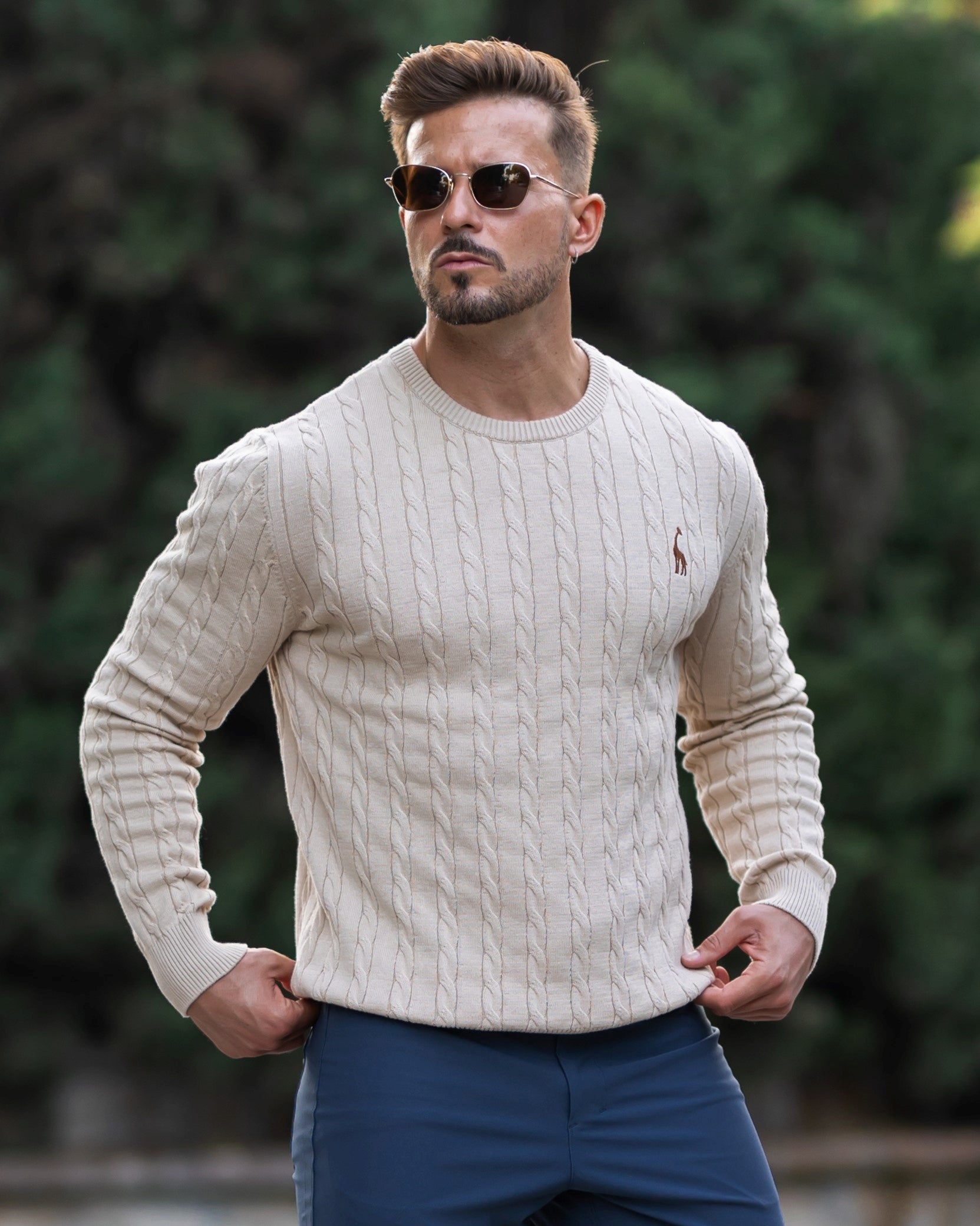 Matheo – Zopfmuster-Strickpullover aus Baumwolle für Herren Beige