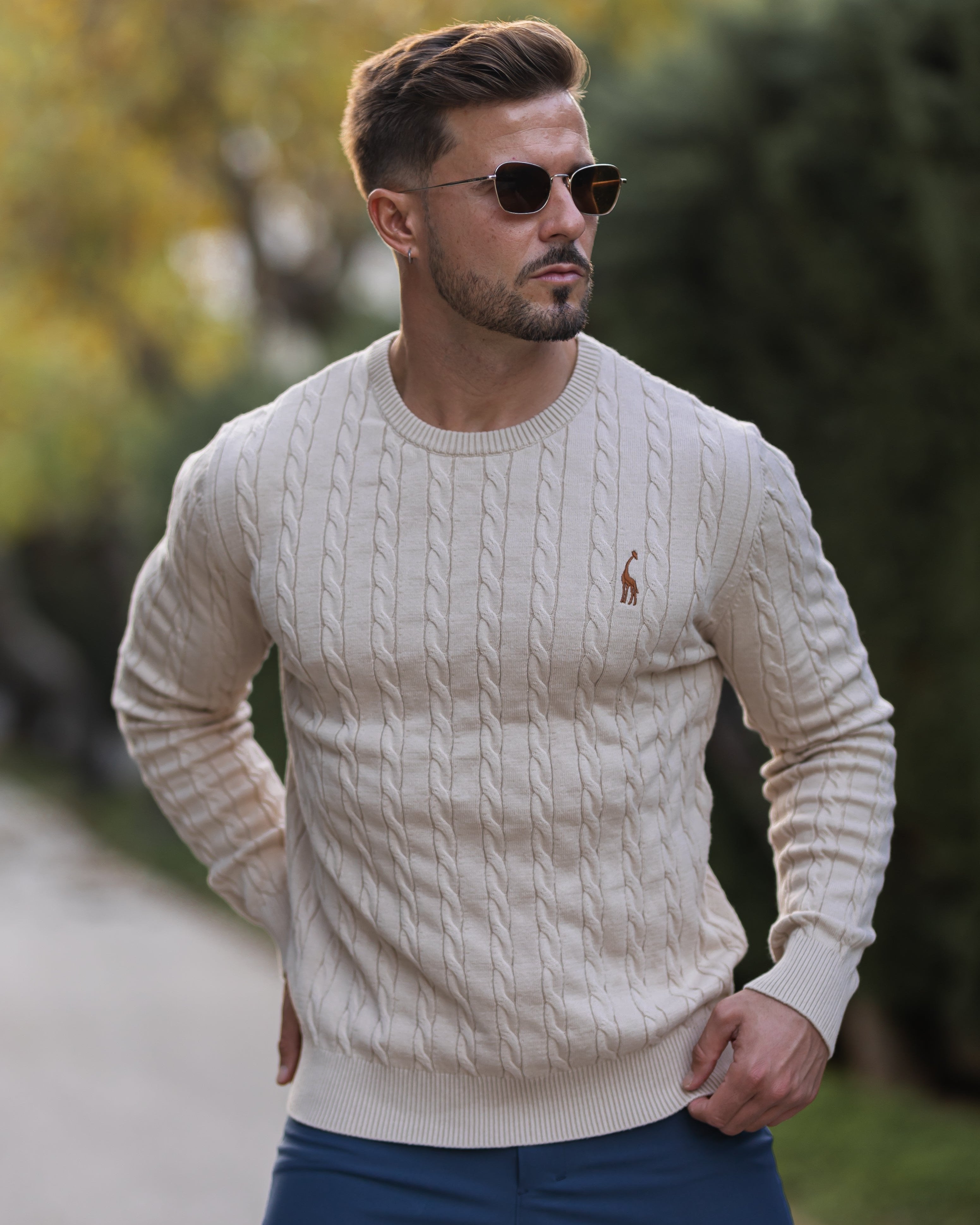 Matheo – Zopfmuster-Strickpullover aus Baumwolle für Herren Beige