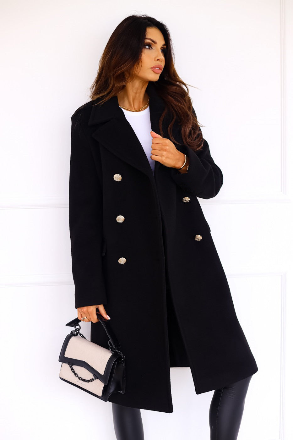 Mathilda - Trenchcoat Damen Elegant Winter Lang Doppelreihig Schwarz