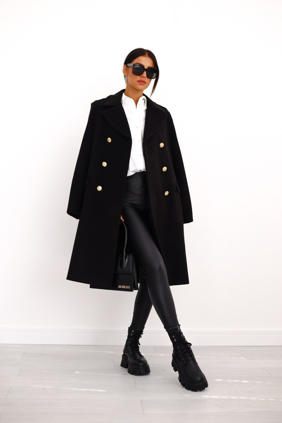Mathilda - Trenchcoat Damen Elegant Winter Lang Doppelreihig Schwarz