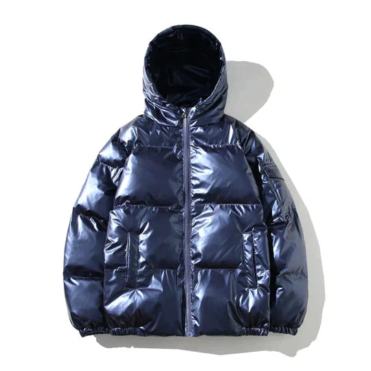 Maxim - Heidi Mode Winddichte metallische Winter Pufferjacke Blau