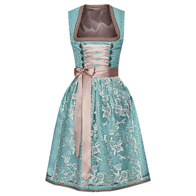 Melanie - Damen Elegantes Midi Dirndl Kleid Blau