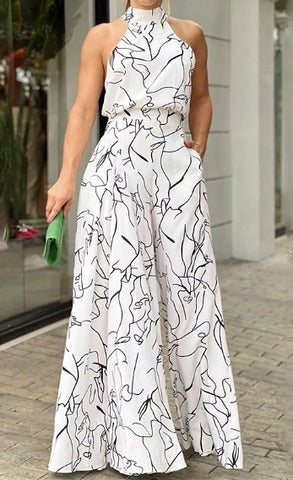 Melina – Neckholder Jumpsuit Damen Gestreift Weit Für Sommer