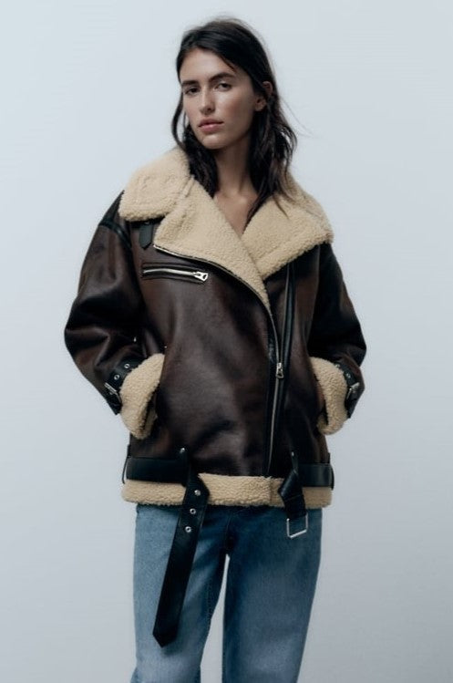 Michaela - Jacke mit Revers aus Kunstmaterial Braun