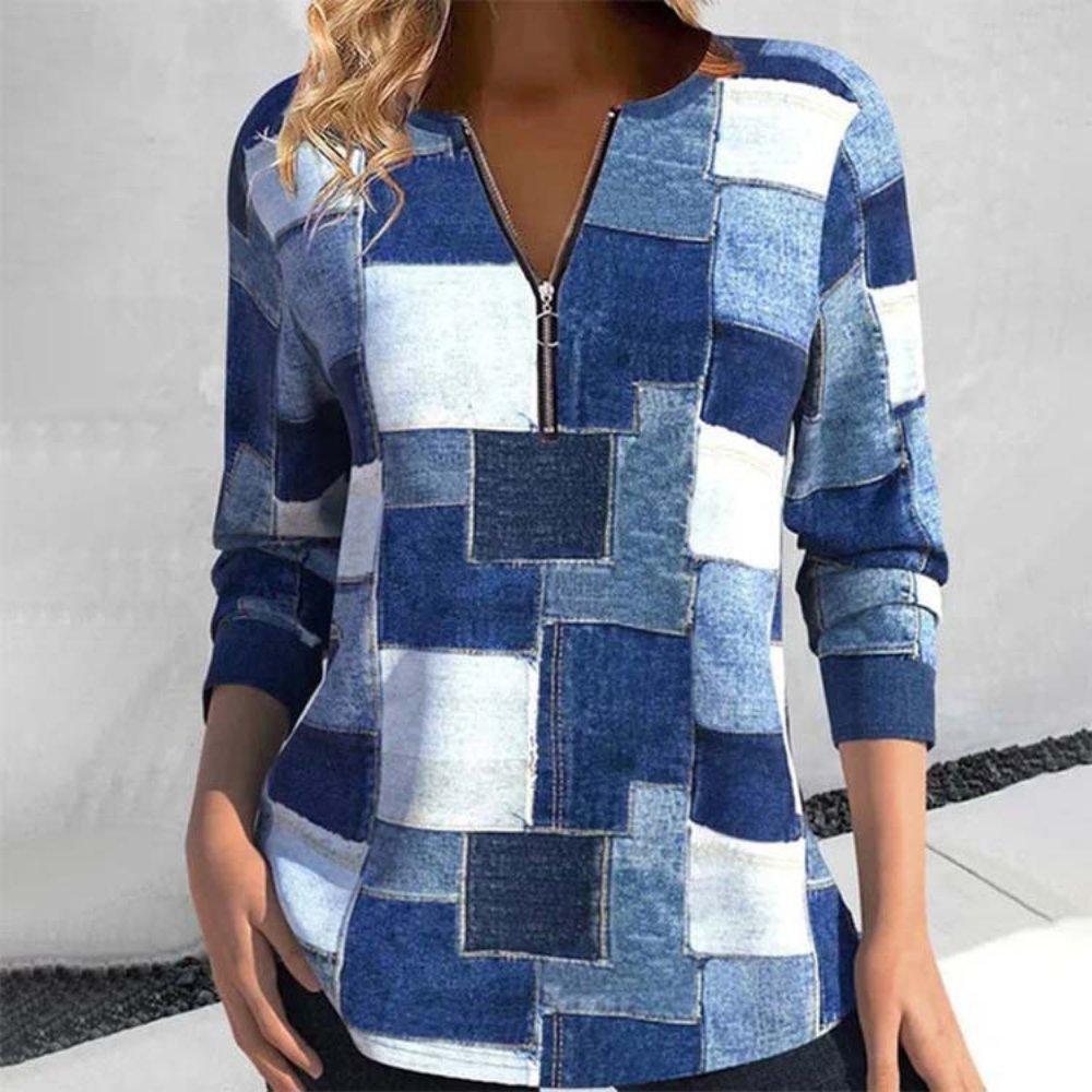 Minna - Trendiges Langarm-Top mit Geometrie-Muster für Damen 1