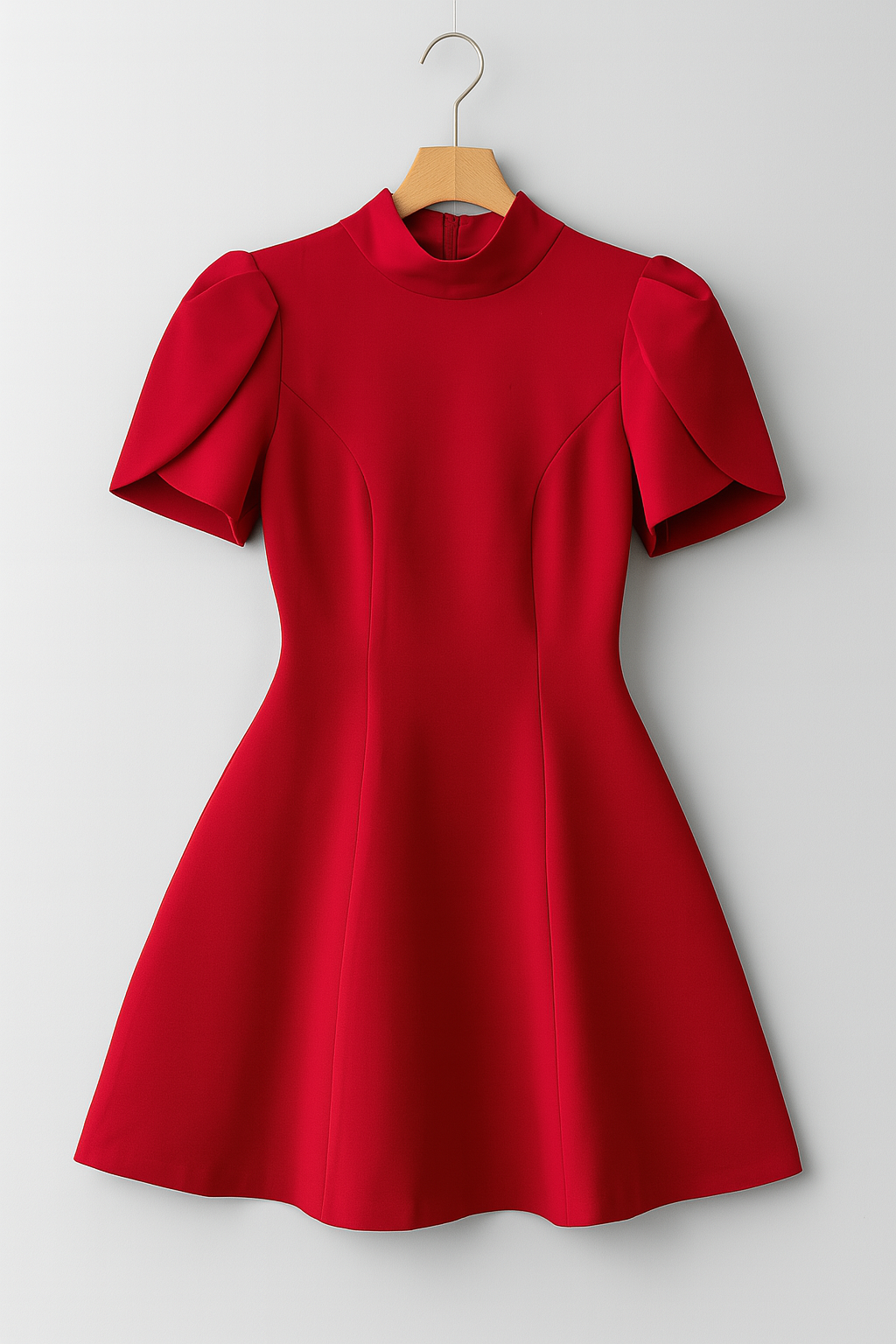 Nadine- Strukturiertes Minikleid mit Puffärmeln Rot 1