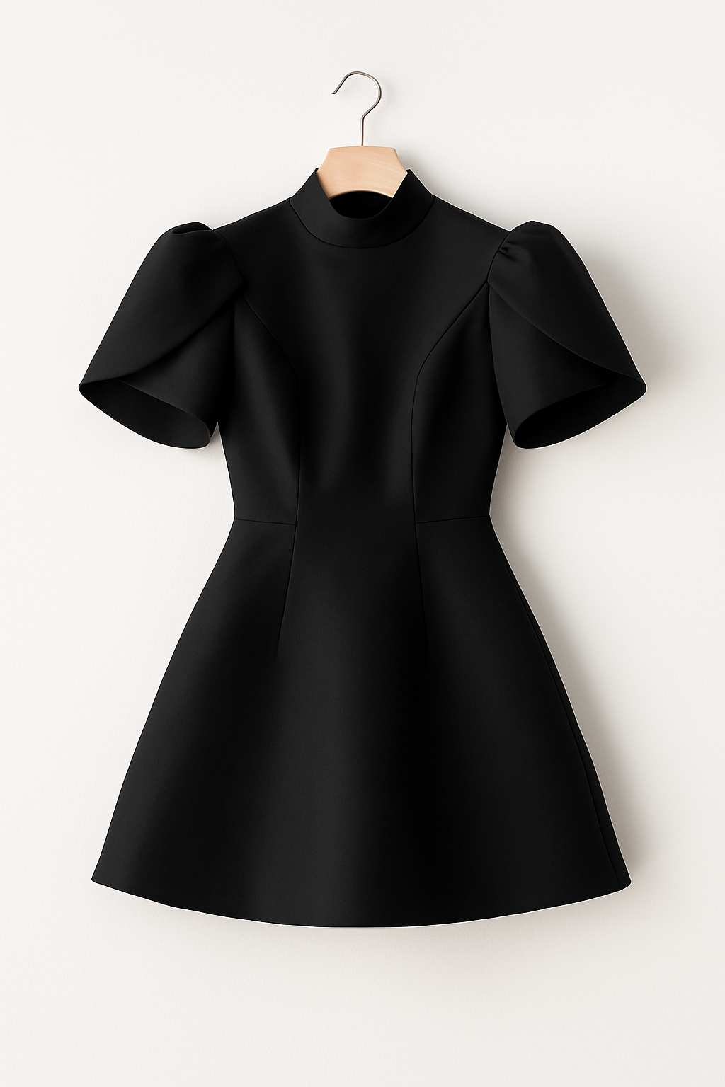 Nadine- Strukturiertes Minikleid mit Puffärmeln Schwarz 1