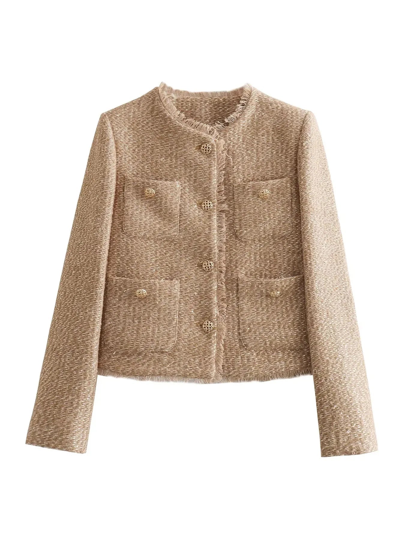 Nadine - Zwei teiliges Jackett mit Knöpfen und Taschen Beige