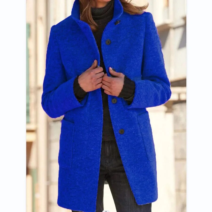 Nanette – Damen Wollmantel Elegant Lang Warm Wintermantel Blau