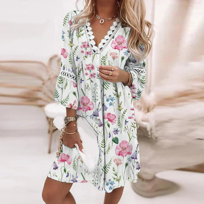 Natividad- Geblümtes Kleid für Frauen Weiß-Rosa