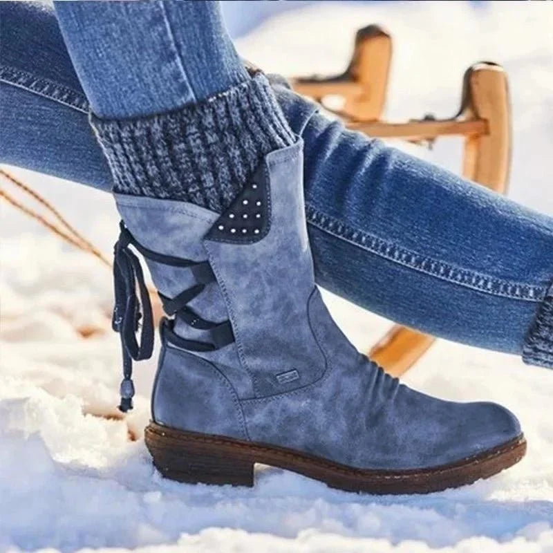 Nea – Winter Schuhe Damen Warm Gefüttert Niedrig Blau
