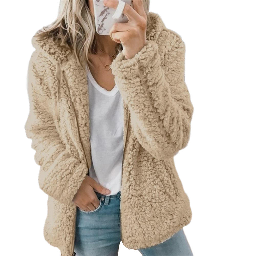 Nella – Damen Teddy Mantel Fleece Warm Elegant Khaki