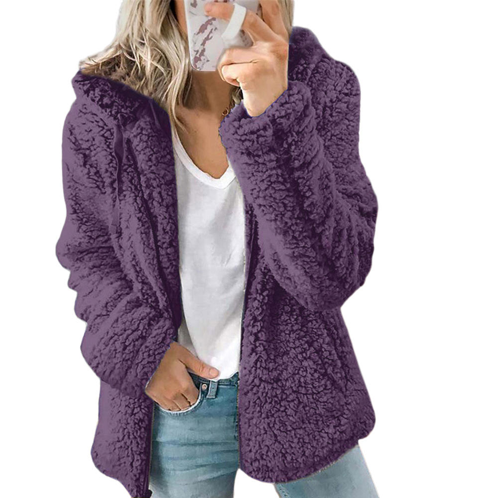 Nella – Damen Teddy Mantel Fleece Warm Elegant Lila