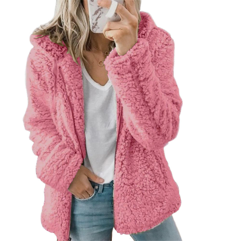 Nella – Damen Teddy Mantel Fleece Warm Elegant Rosa