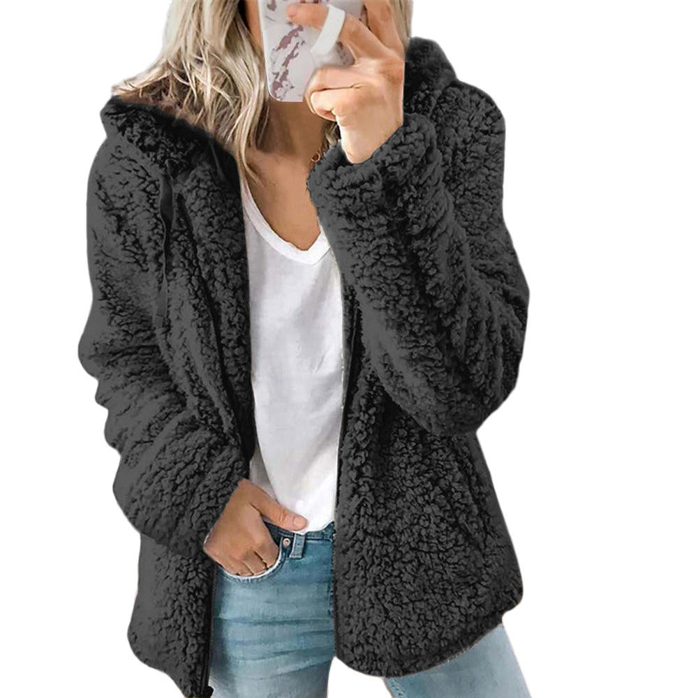 Nella – Damen Teddy Mantel Fleece Warm Elegant Schwarz