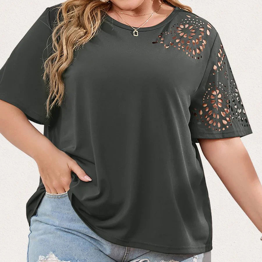 Nessa- Chiffon T-Shirt mit Ausschnitt für Frauen Dunkelgrau