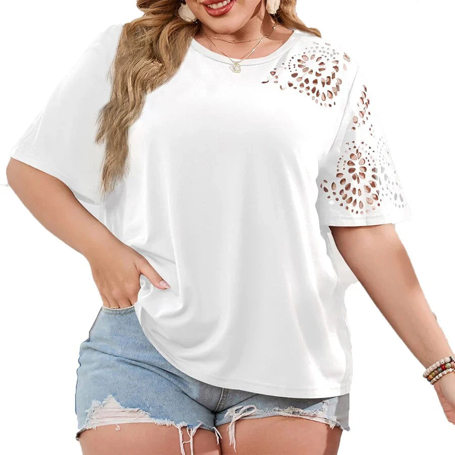 Nessa- Chiffon T-Shirt mit Ausschnitt für Frauen Weiß