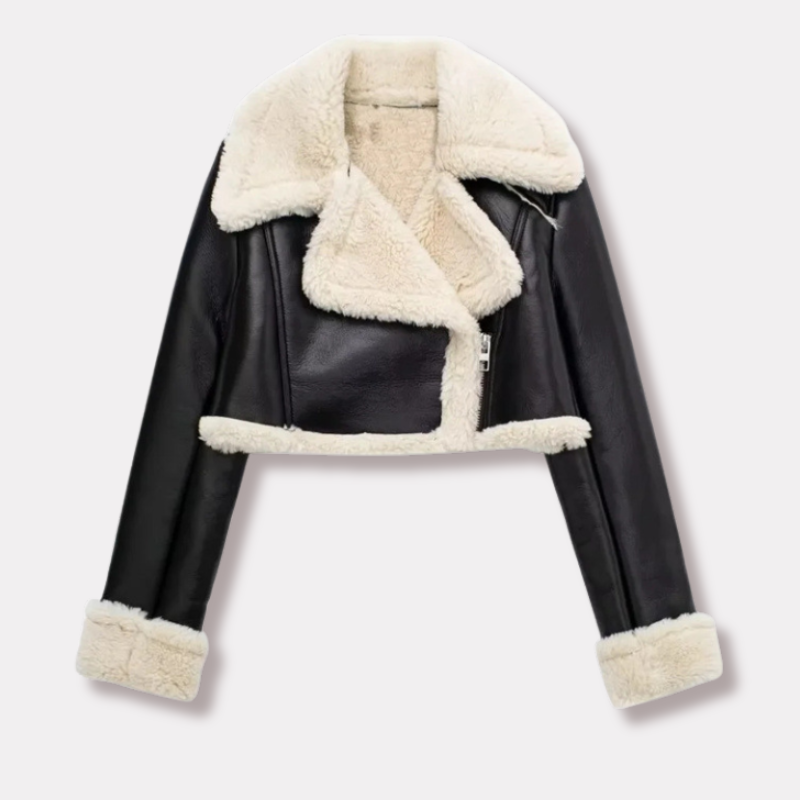 Nica - Kurze Lederjacke mit Teddyfutter