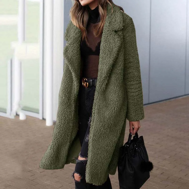  Nicoline - Damenmantel mit offenem Design und Struktur-Optik Olivgrün