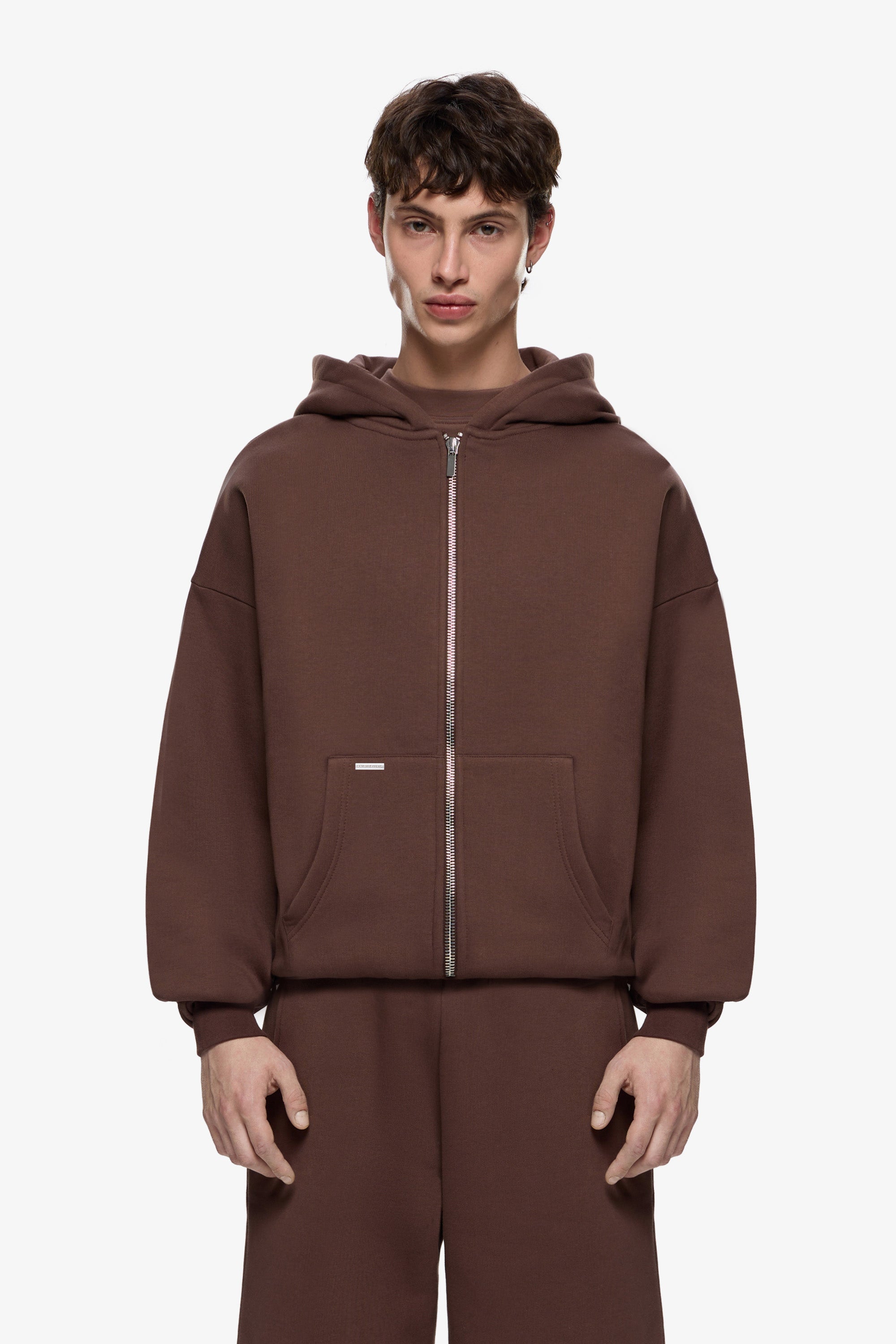 Niklaus - Heavy Blank Zip Hoodie Herren Warm & Robust Chocolate