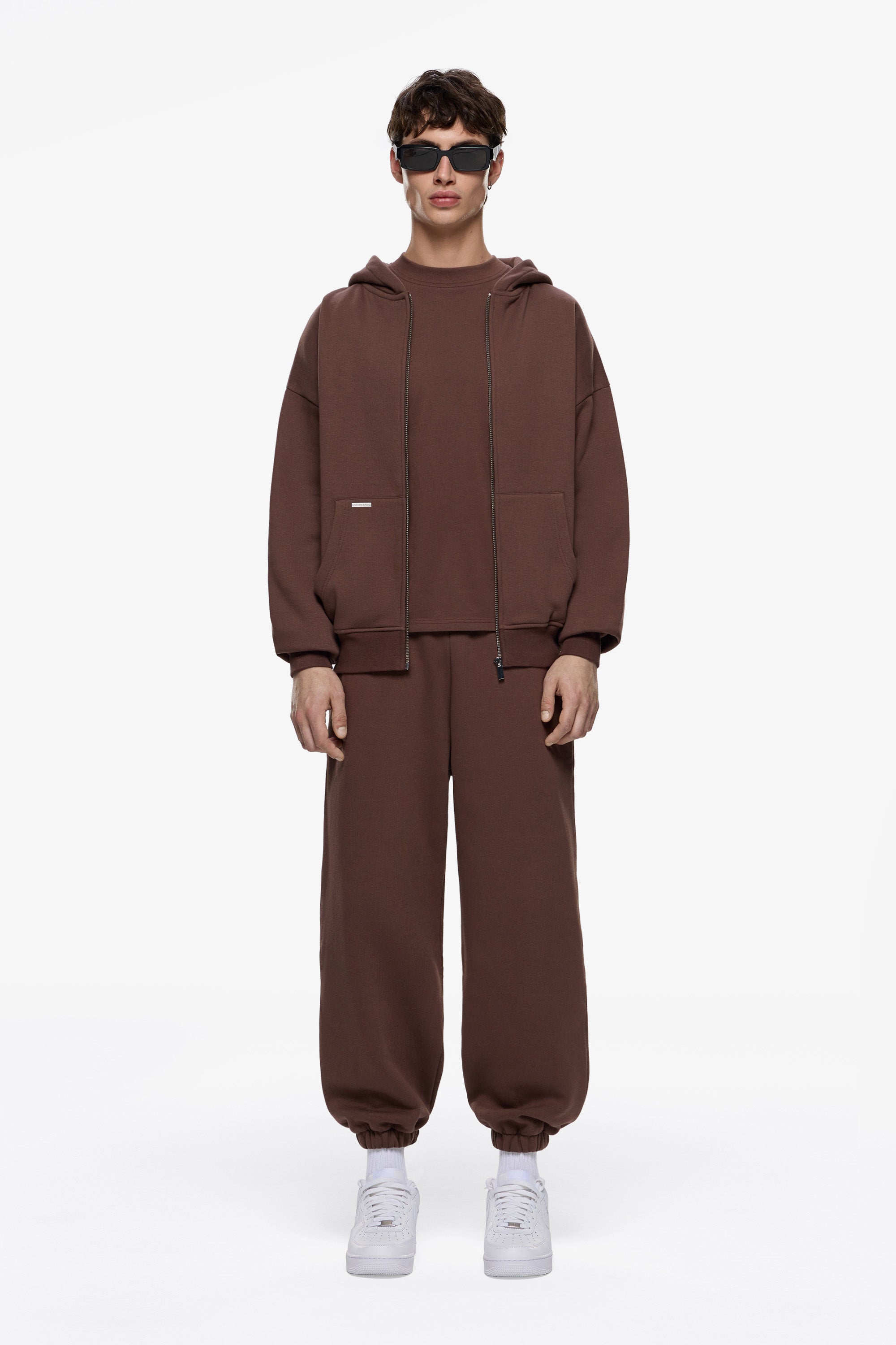 Niklaus - Heavy Blank Zip Hoodie Herren Warm & Robust Chocolate