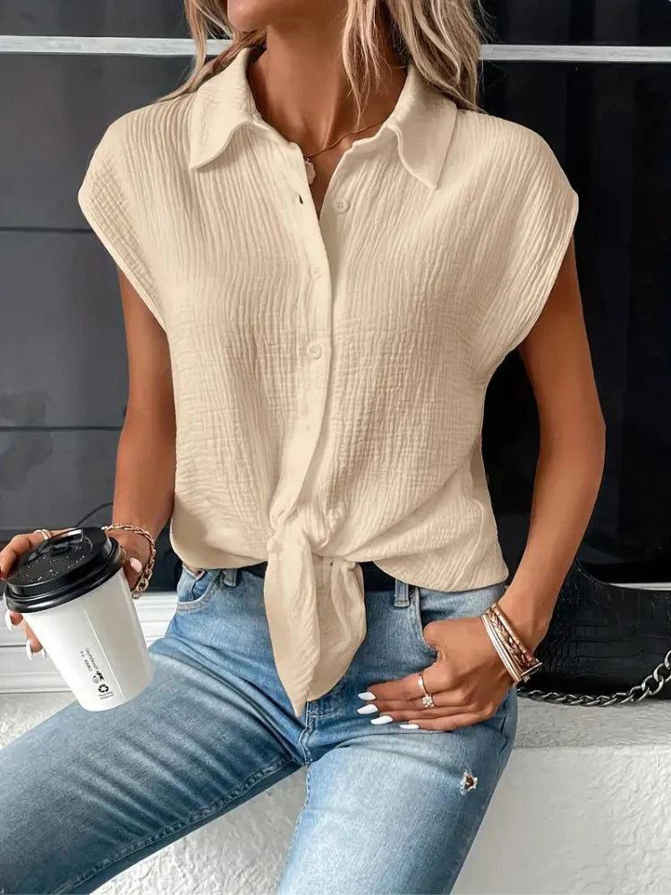 Nina – Elegante Ärmellose Damenbluse Beige