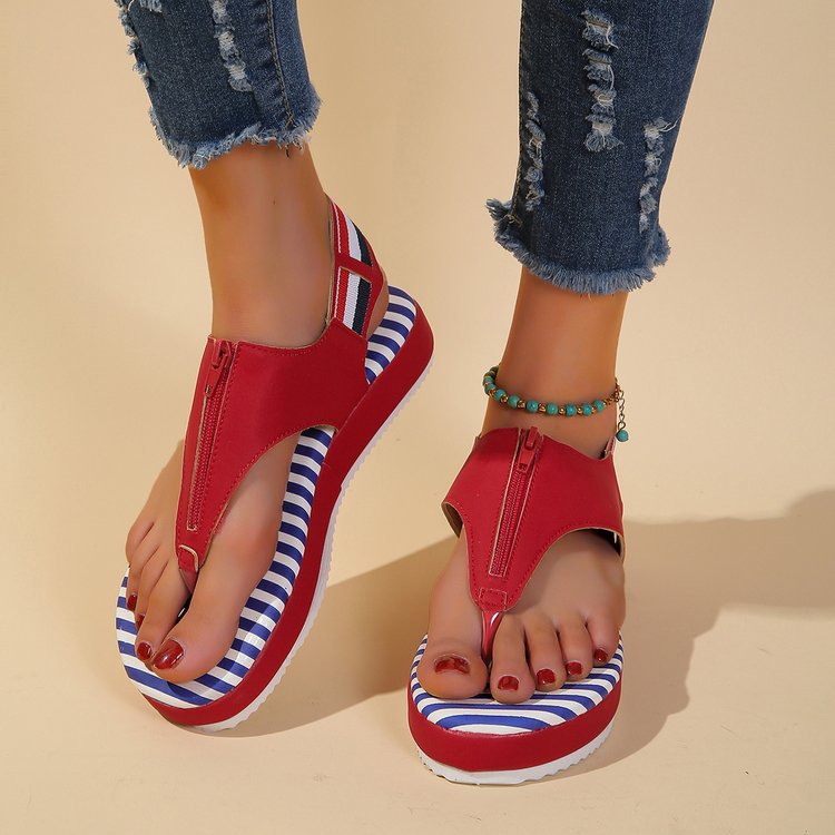 Nora- Damen Zehentrenner Sandalen mit modischem Zipper Design  Rot
