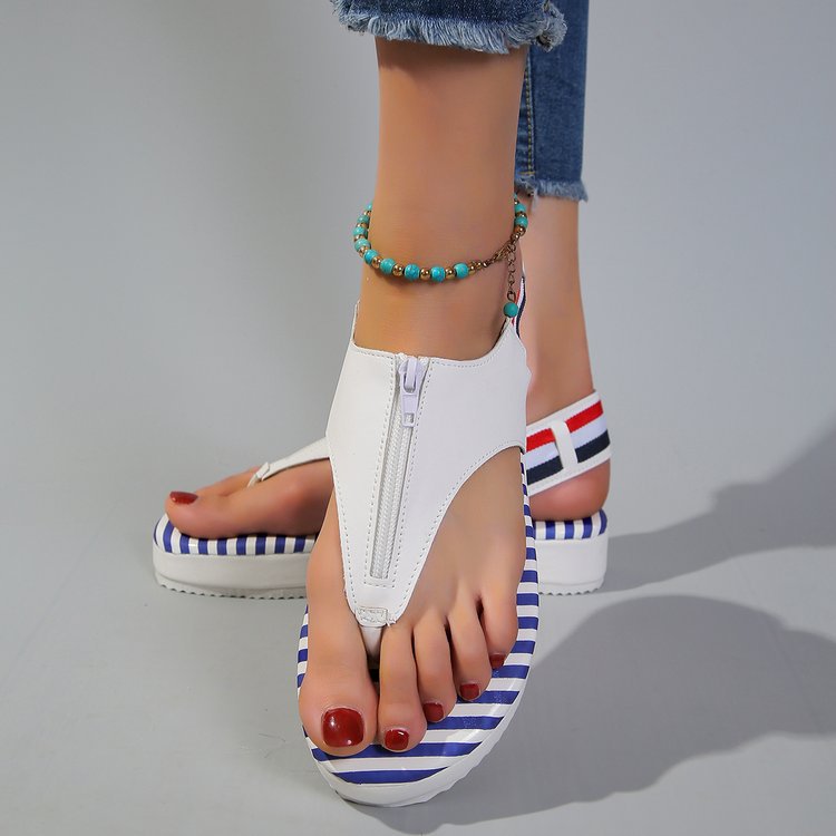 Nora- Damen Zehentrenner Sandalen mit modischem Zipper Design  Weiß