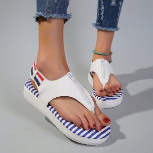 Nora- Damen Zehentrenner Sandalen mit modischem Zipper Design  Weiß 1