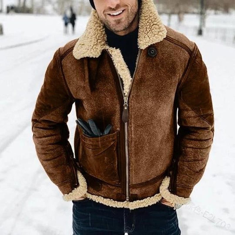 Dennis - Herren Winter Lederjacke mit Kunstfell