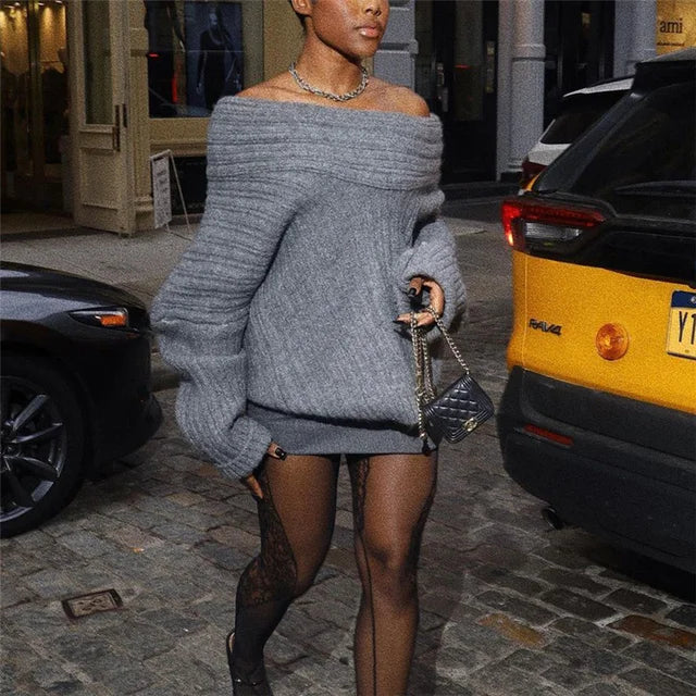 Lara - Off Shoulder Strickpullover Damen Elegant