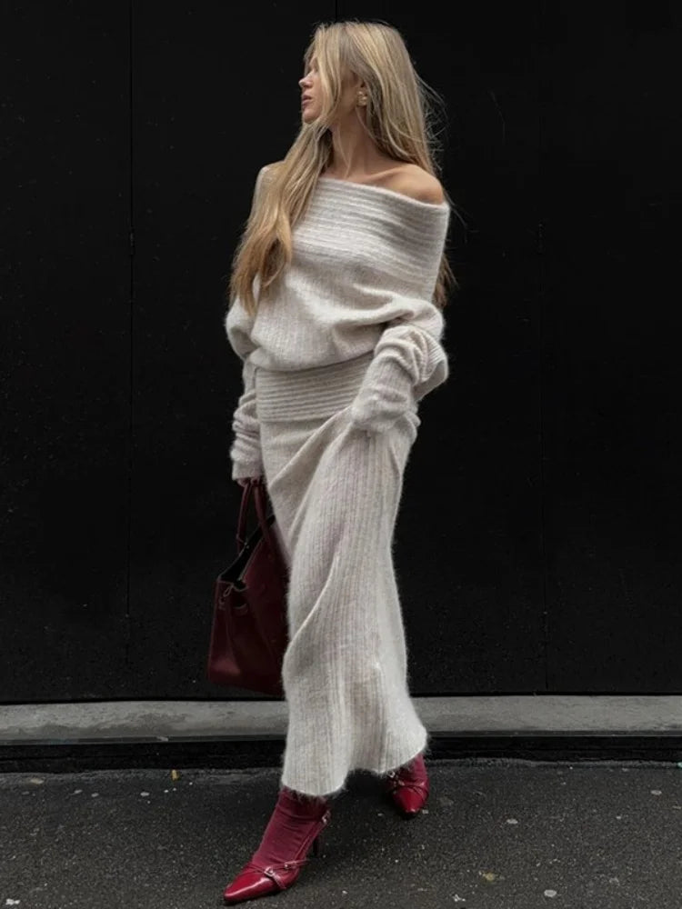 Lara - Off Shoulder Strickpullover Damen Elegant