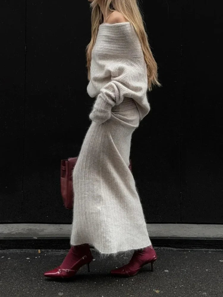 Lara - Off Shoulder Strickpullover Damen Elegant