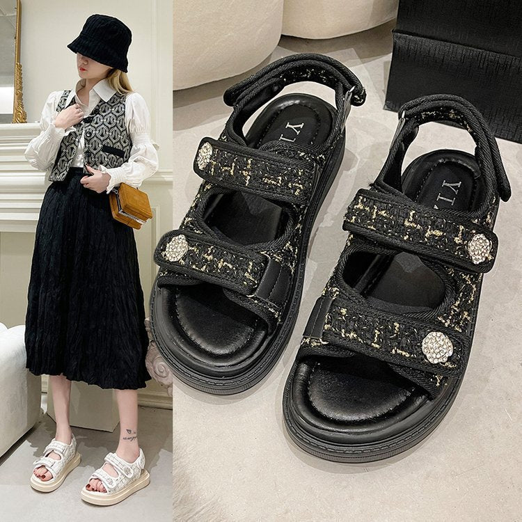 Olalla- Damen sommerliche Klettsandalen mit hochwertiger Fußbettpolsterung Schwarz