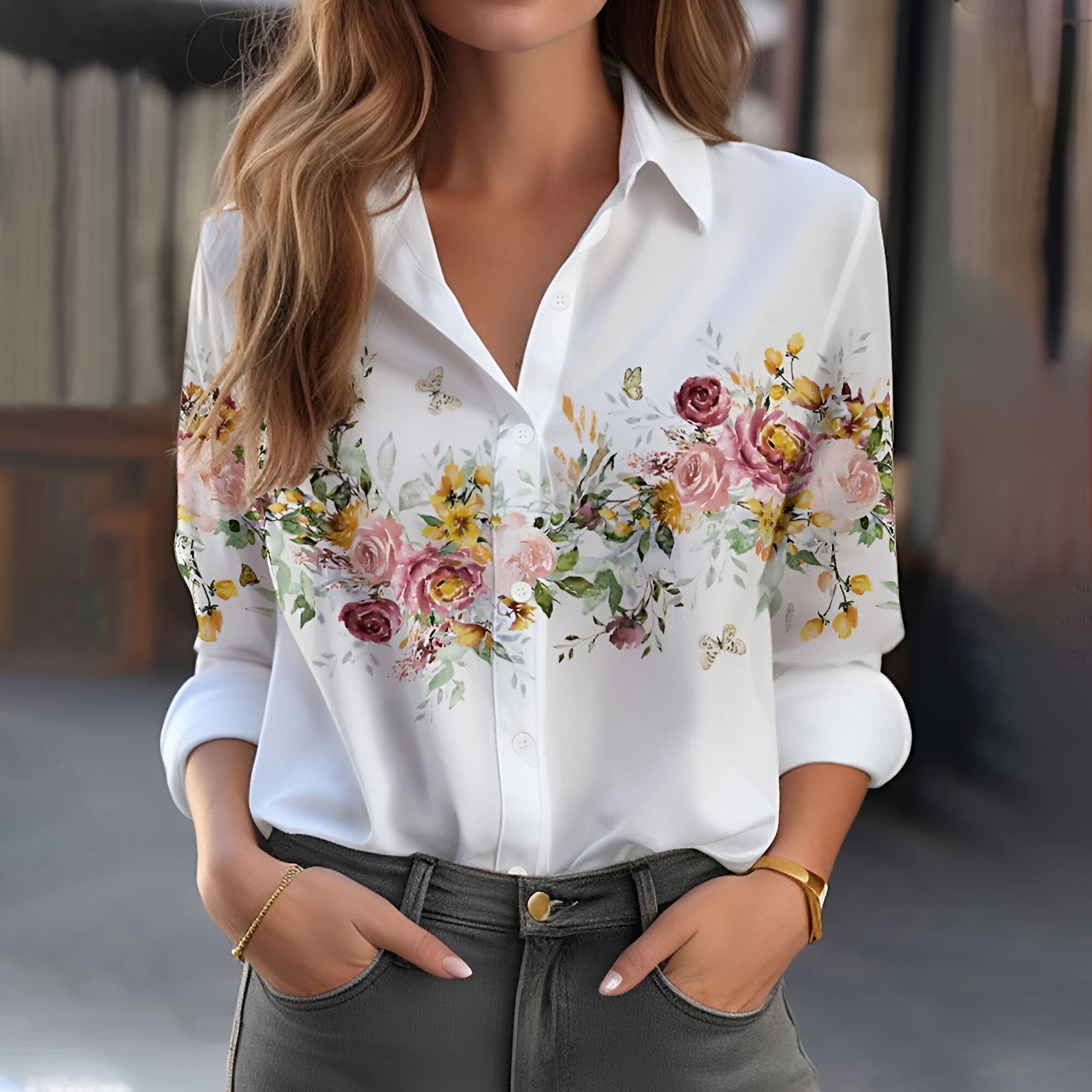 Oliana- Klassisches Hemd Mit Marmorprint-Design 2