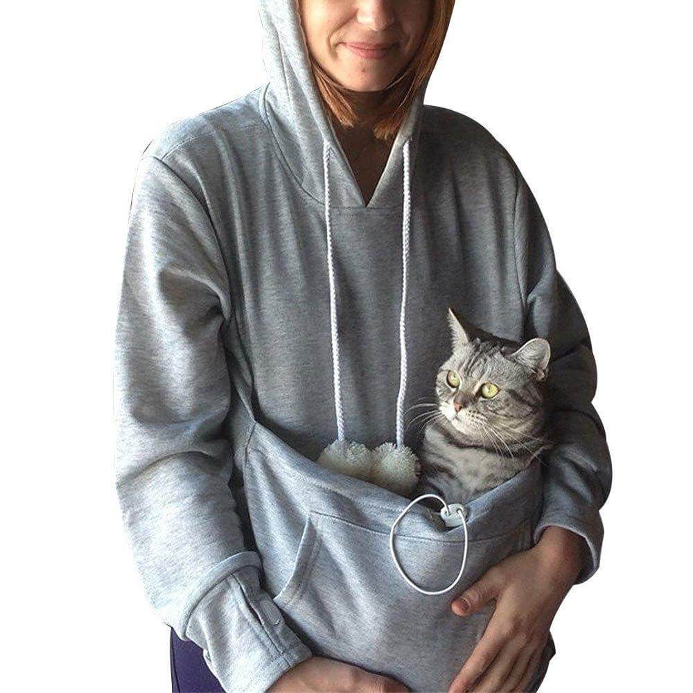 Olive - Komfortabler Hoodie mit Katzentasche Grau