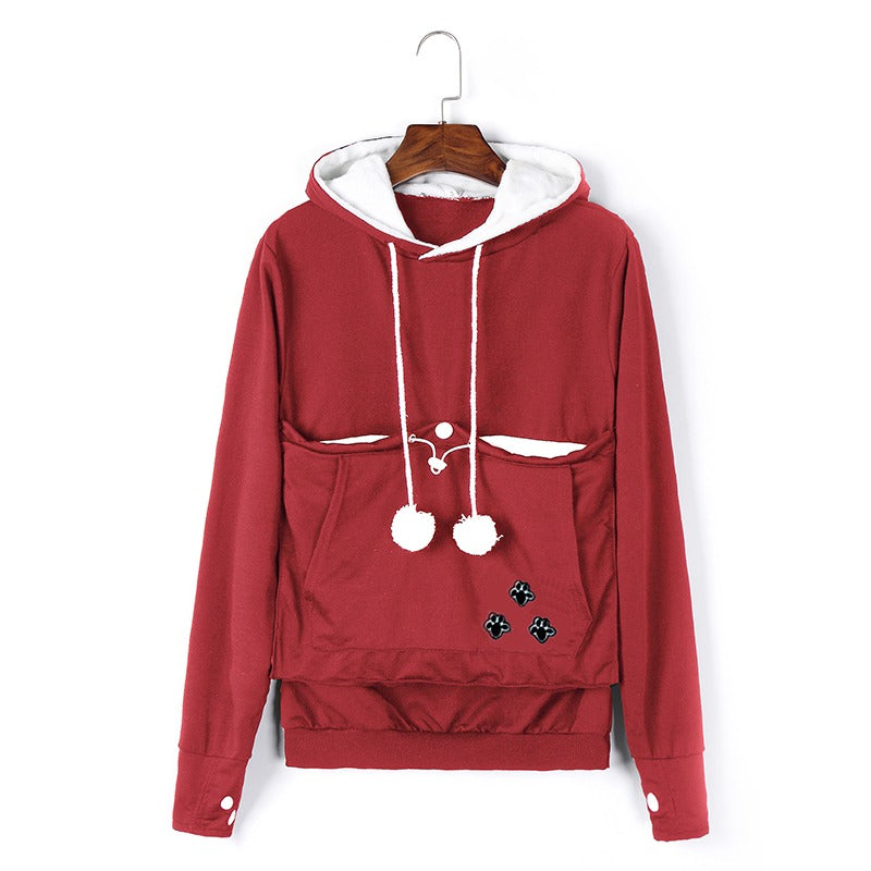 Olive - Komfortabler Hoodie mit Katzentasche Rot