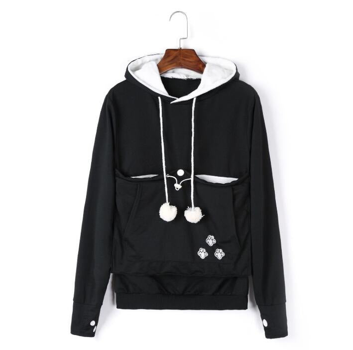Olive - Komfortabler Hoodie mit Katzentasche Schwarz