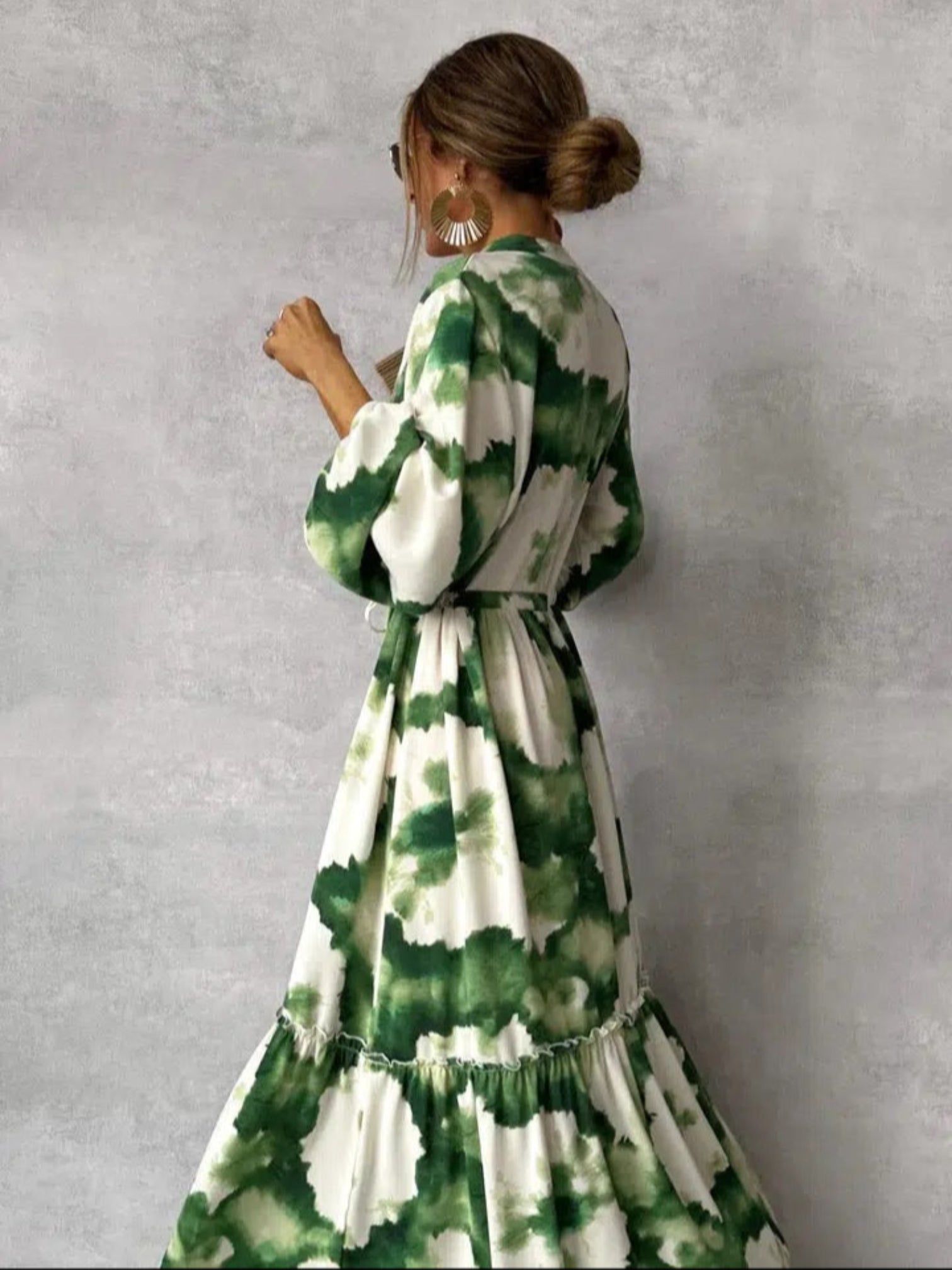 Olympe- Buntes Maxikleid Mit Blumendruck Für Frauen Grün