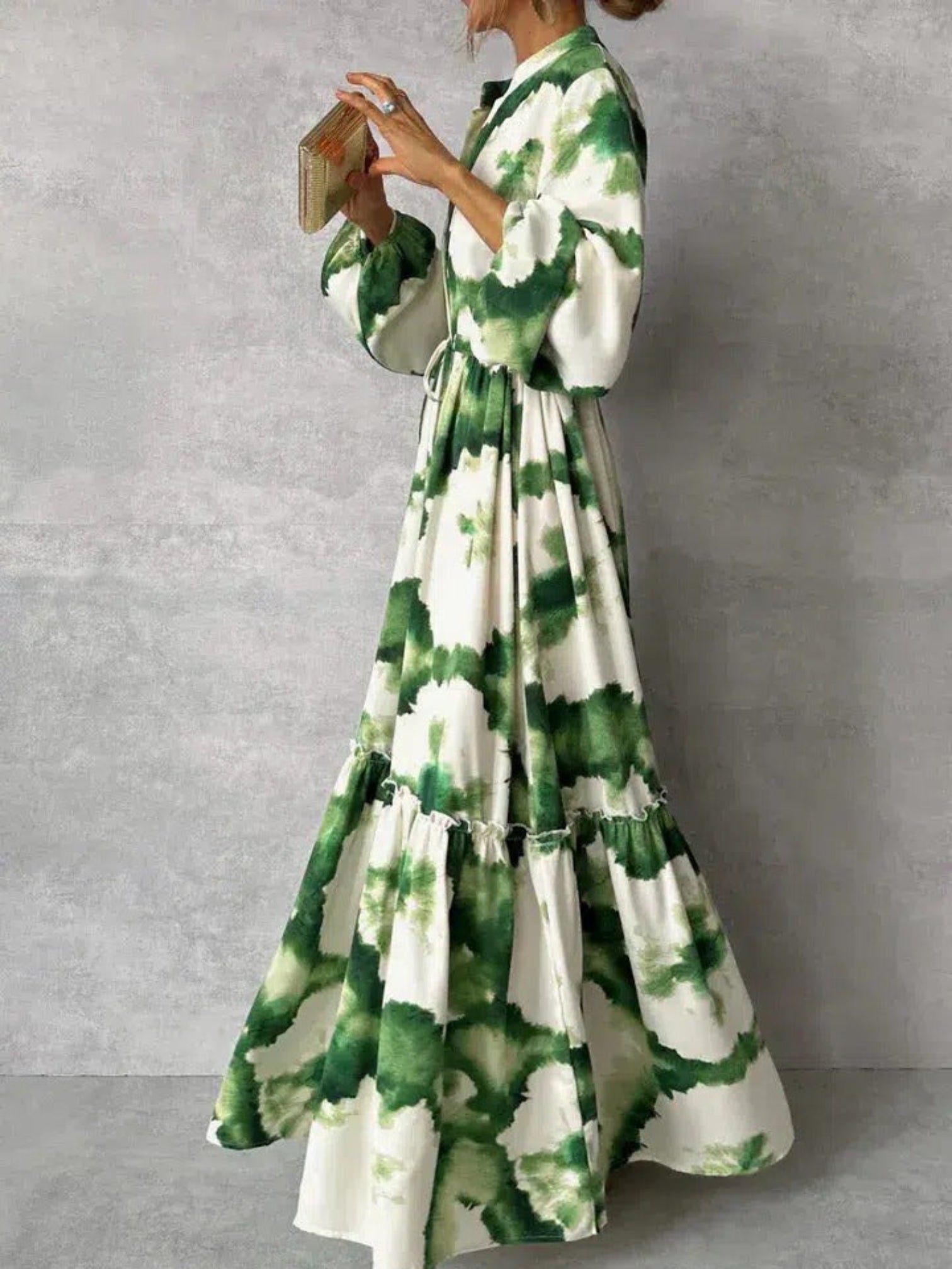 Olympe- Buntes Maxikleid Mit Blumendruck Für Frauen Grün 2