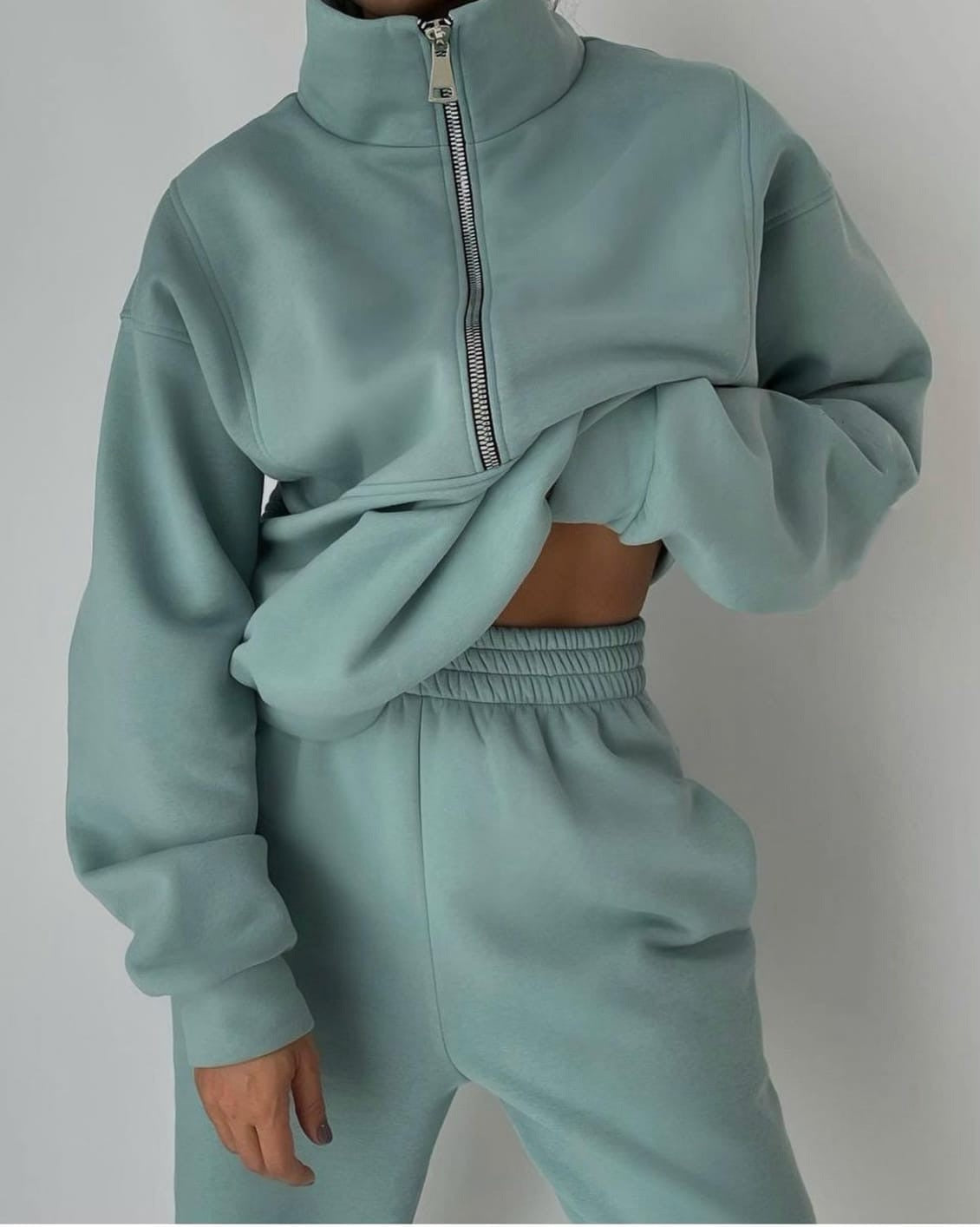 Omaira - Lounge Set Gemütliche Fleece Kombination Grün