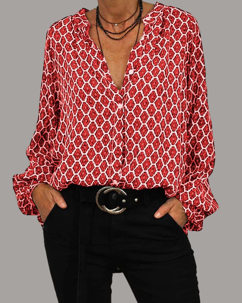 Omara - Damen Bluse mit V-Ausschnitt Rot