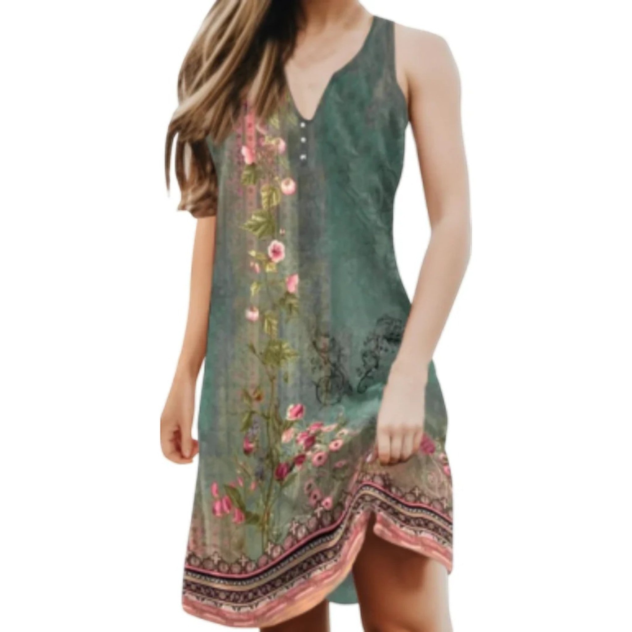 Oralia- Sommerkleid Mit Blumendruck Für Damen Armeegrün