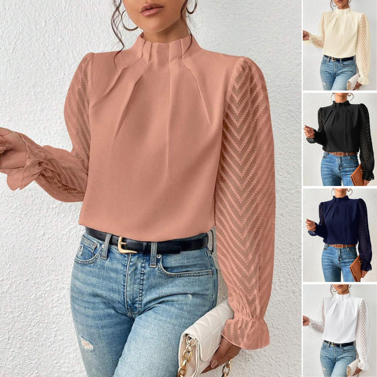 Ovidia - Elegantes und langärmeliges Damen-Oberteil im maritimen Stil Rosa