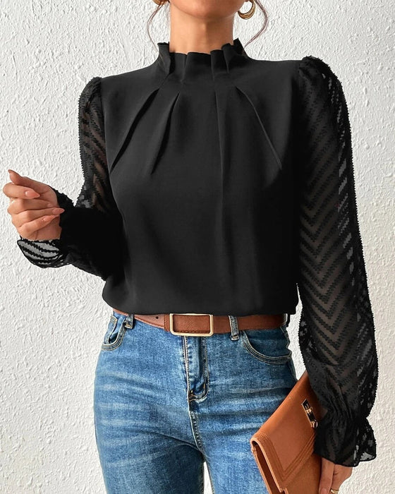 Ovidia - Elegantes und langärmeliges Damen-Oberteil im maritimen Stil Schwarz