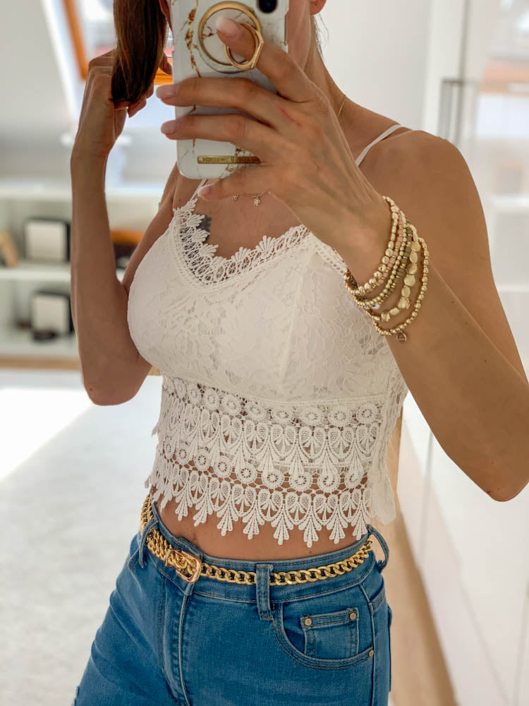 Palmira- Crop Top aus Spitze in Weiß 