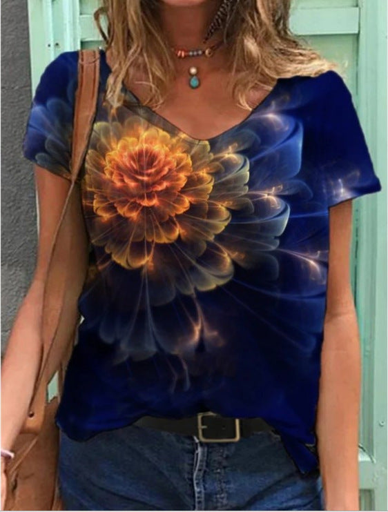 Palmira- Kurzarm-T-Shirt mit V-Ausschnitt und Grafikdruck 3
