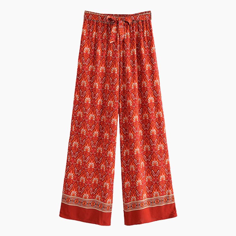 Paola- Boho Hose mit breitem bund Rot