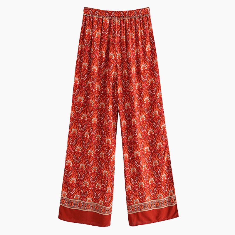 Paola- Boho Hose mit breitem bund Rot 1