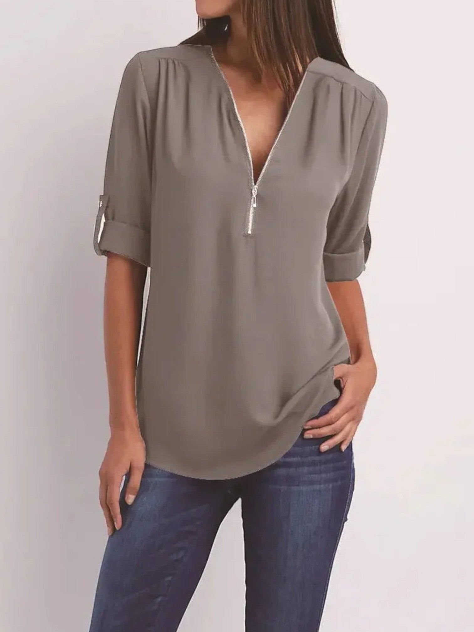Paris - Women's V-Neck Summer Blouse - gray